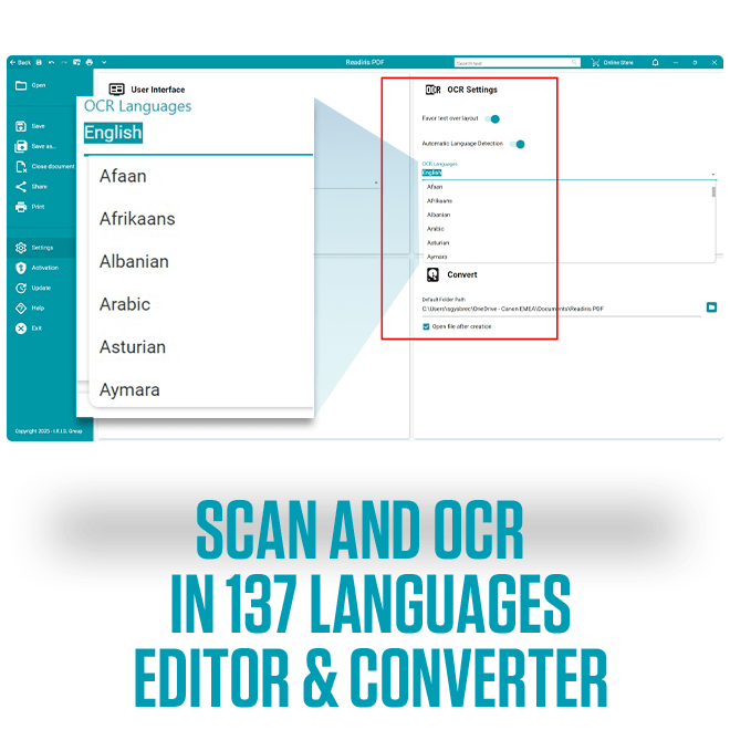 Readiris PDF Elite scan in 137 languages