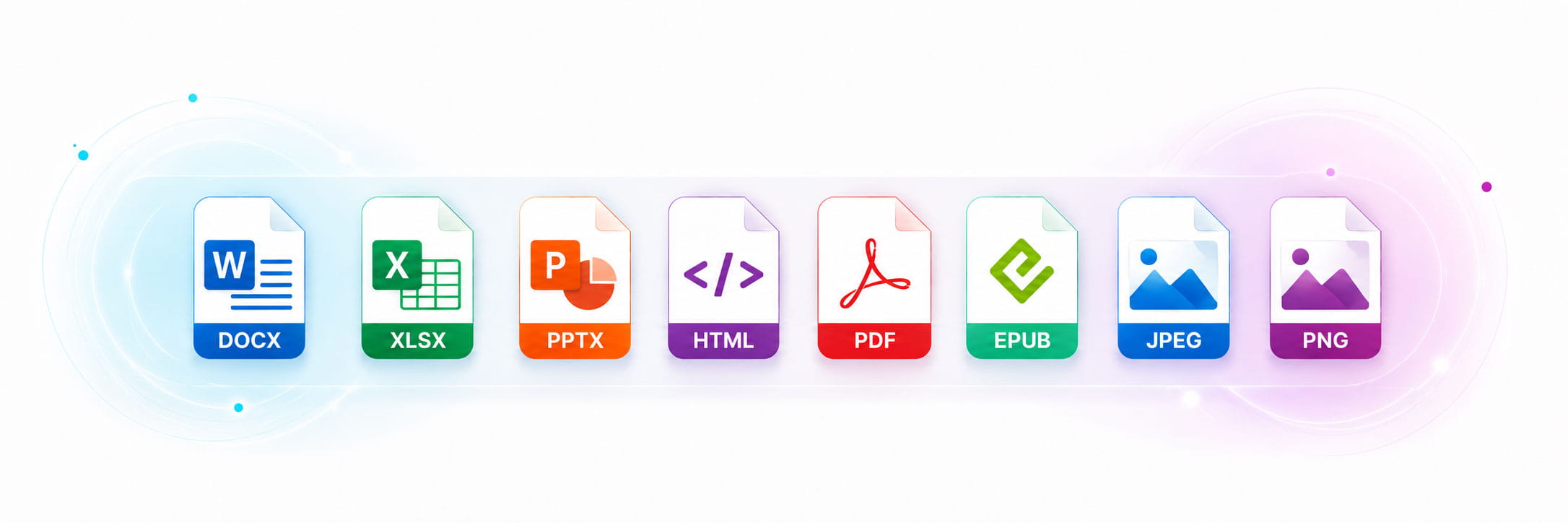 Supported document formats: PDF, Word, PowerPoint, Excel, JPEG, PNG, HTML, Epub